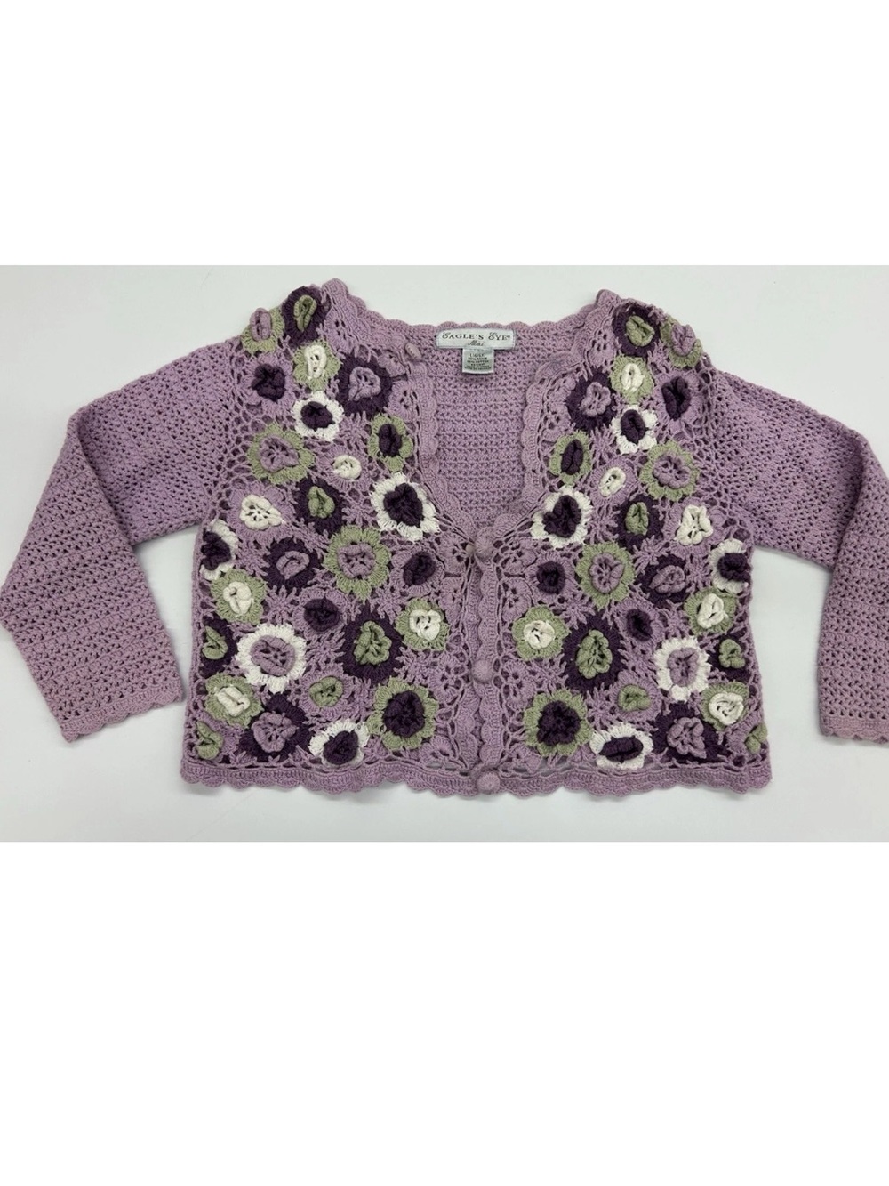 Crochet Sweater Bundle w Oshkosh Tops Girl 6 6X Purple Floral Spring School - Picture 2 of 13